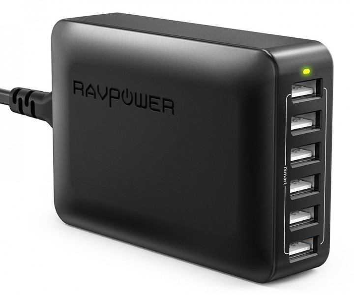 RAVPower 60W 12A 6-Port USB Desktop Charging Station with iSmart Technology Black (RP-PC028BK)